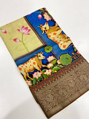 Pista Pichwai Pure Viscose Dola Saree