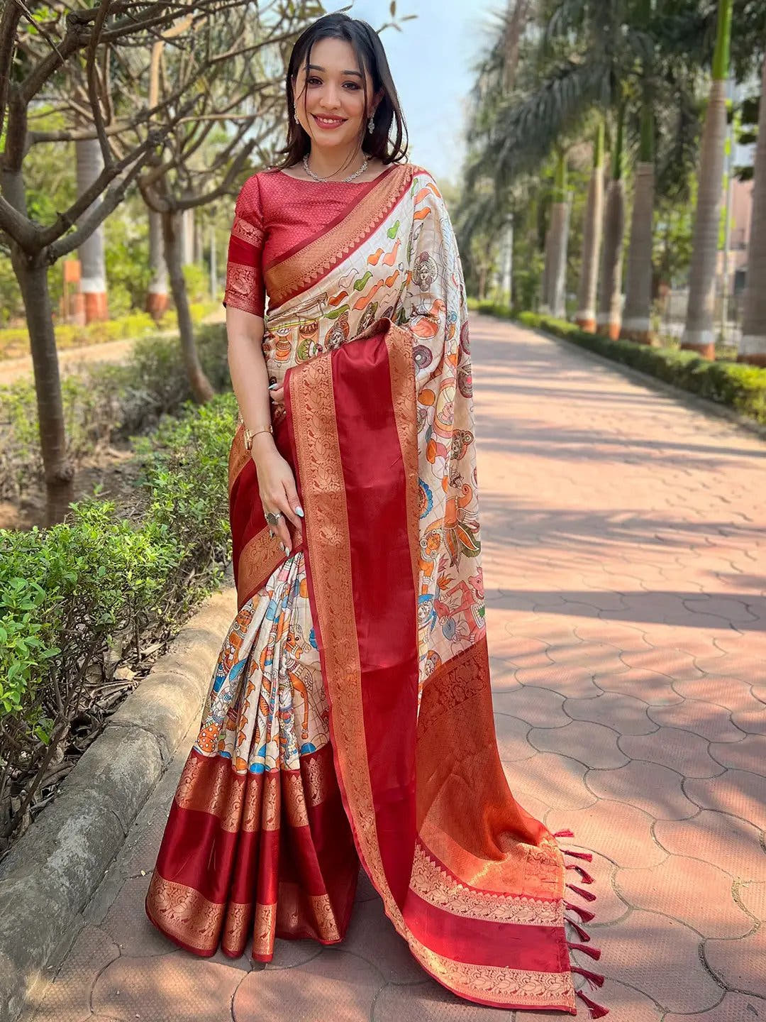 Maroon Colour Double Border Chex Weaving Banarasi Soft Silk Saree
