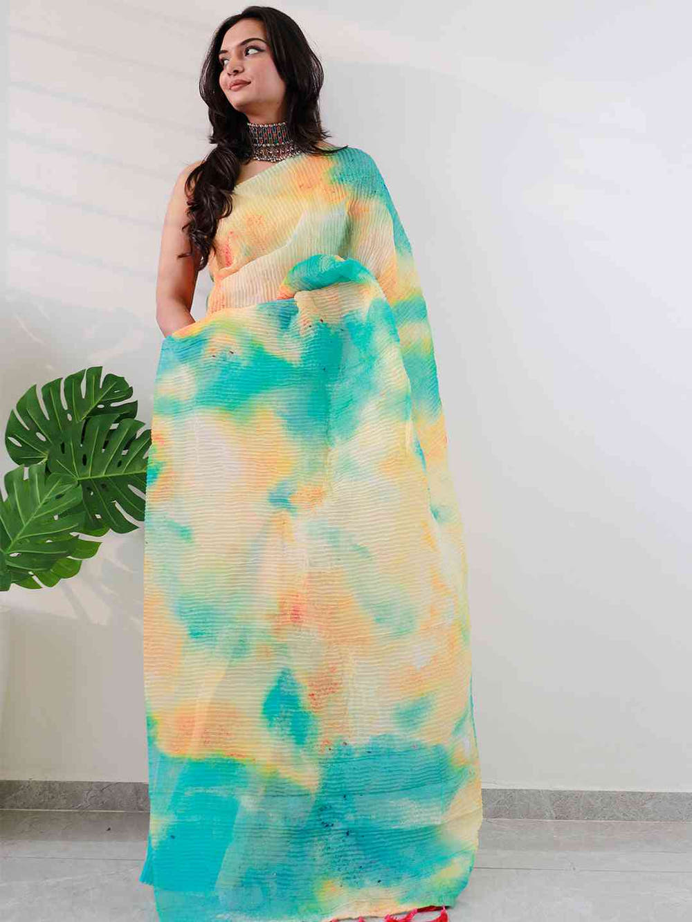 Elevate Your Style with Multy Colored Print Bollywood Design Crash Saree