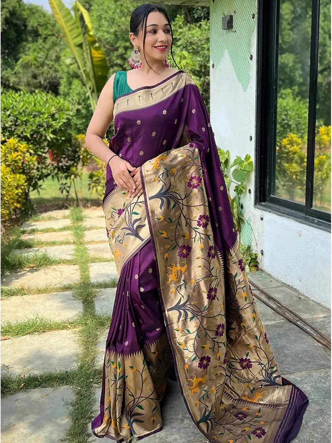 Purple Colour Paithani Big Border Woven Saree