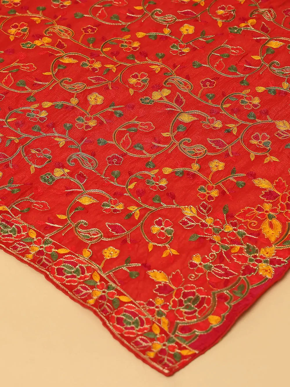 Red Scattered Multicolour Pashmina Dupatta