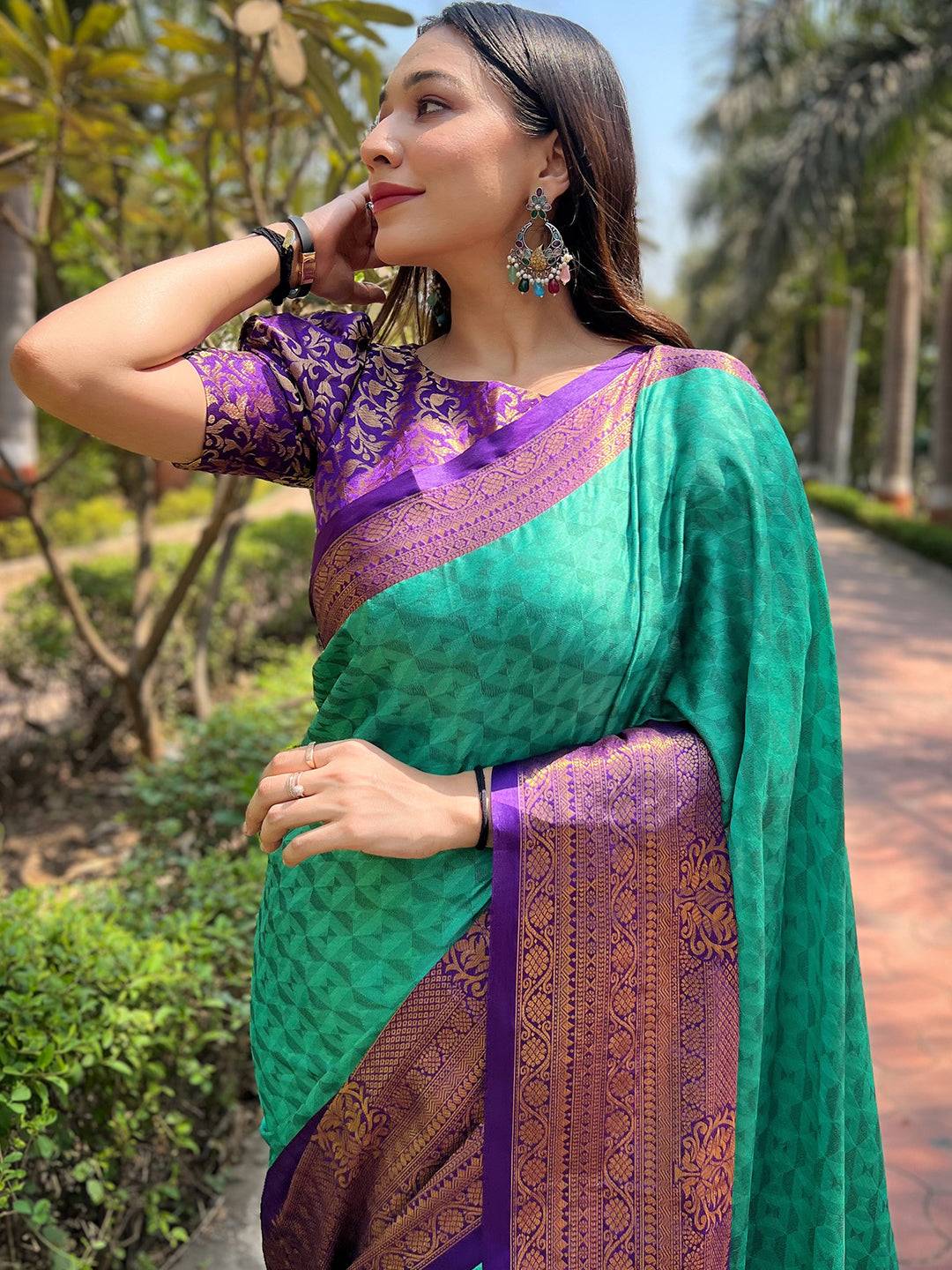 Bollywood Kanjivaram Silk Saree With Broced Zari Blouse