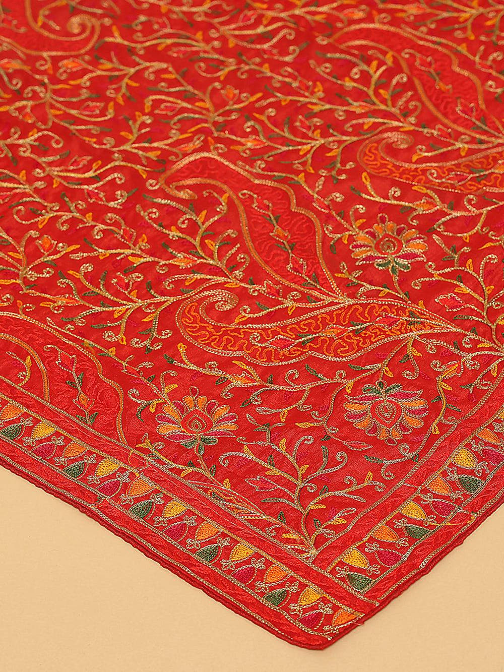 Red Orange Dense Floral Pashmina Dupatta