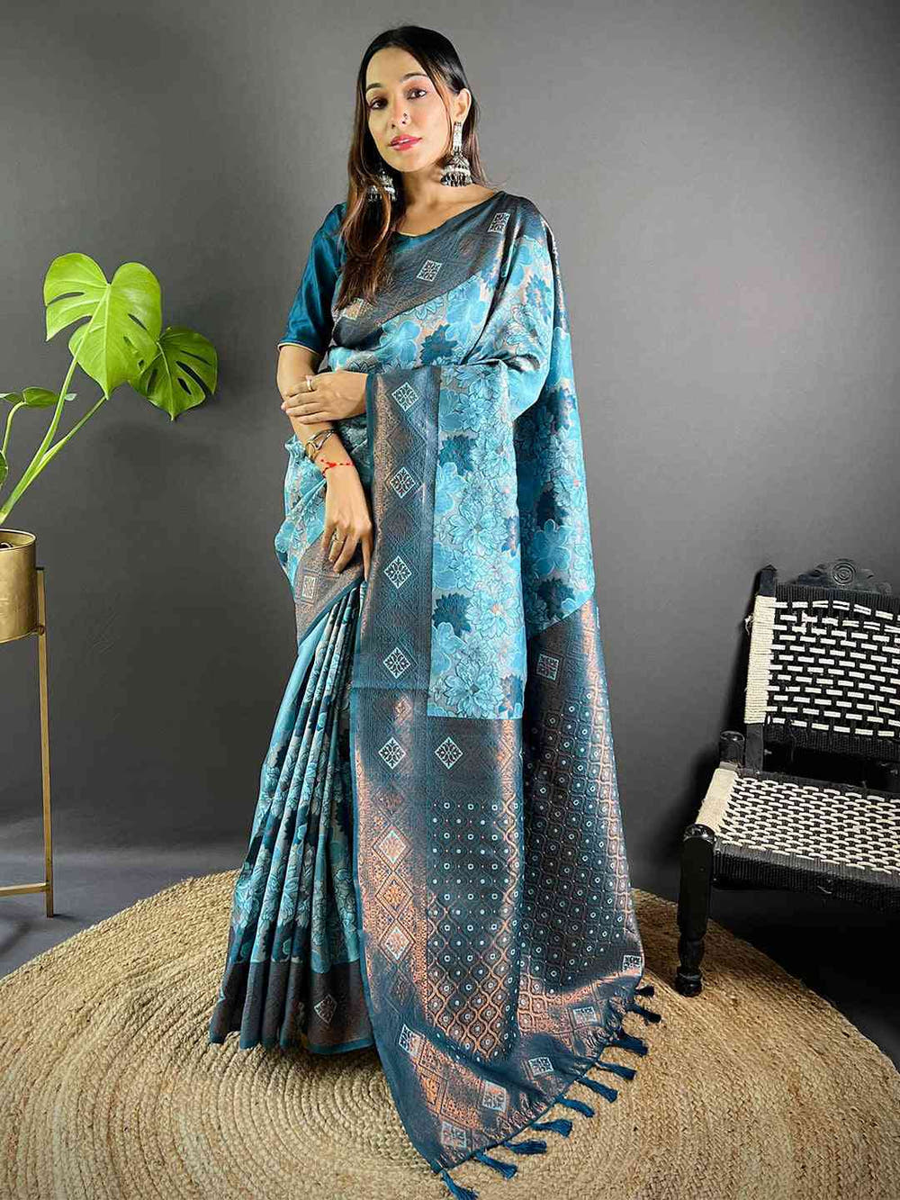 Sky Blue Soft Silk Butta Weaving Saree
