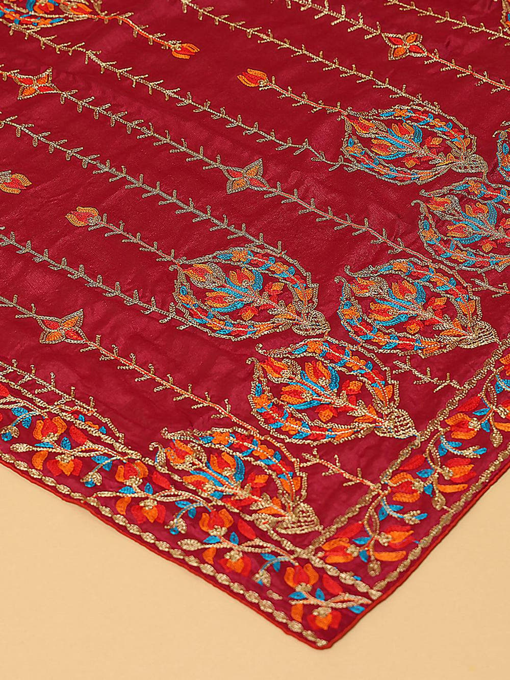 Wine Magenta Fine Work Pashmina Dupatta