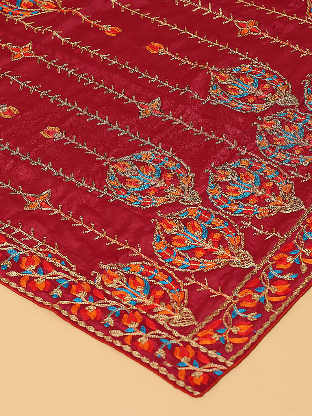 Wine Magenta Fine Work Pashmina Dupatta