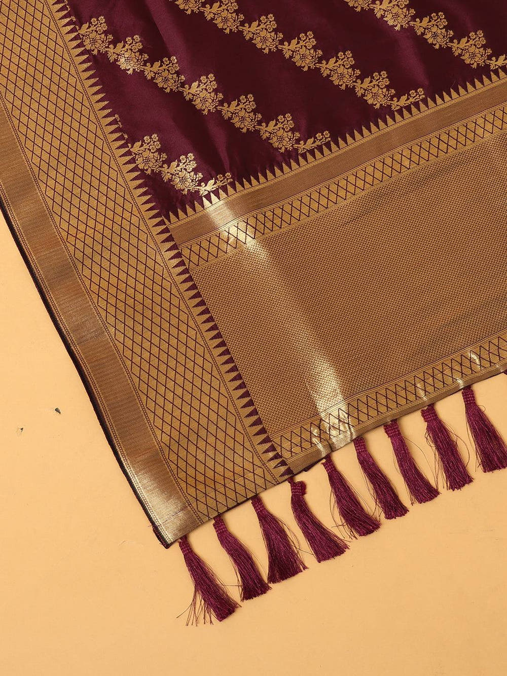 Wine Colour Woven Design Dupatta
