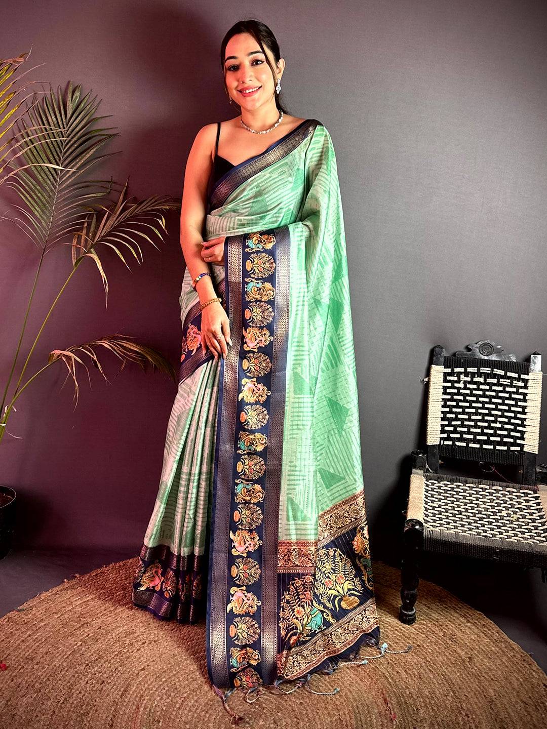 Regal Tanjore Geometric Semi Silk Saree