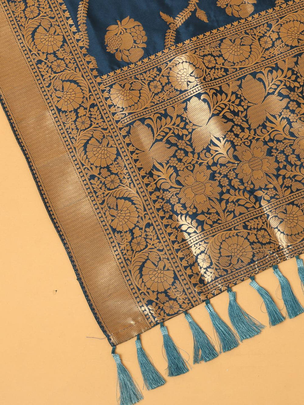 Royal Blue Silk Blend Woven Design Dupatta