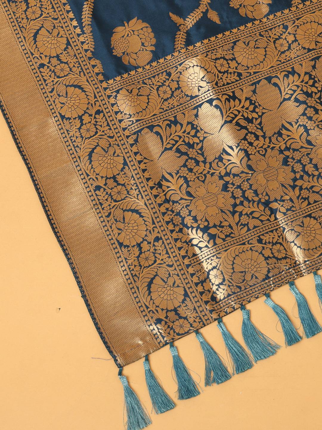 Royal Blue Silk Blend Woven Design Dupatta