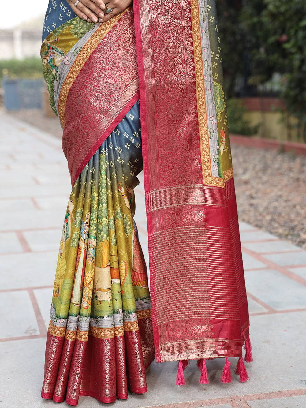 Blue Pure Viscose Dola Silk Saree with Exquisite Bandhej Print - Luxe