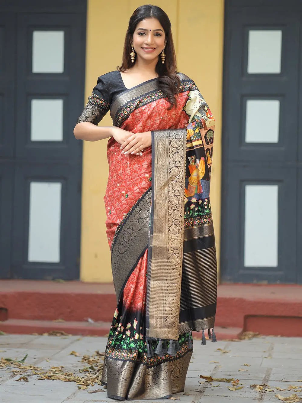 Red Colour Pure Viscose Dola Silk Saree with Pichwai Kalamkari Print - Luxe
