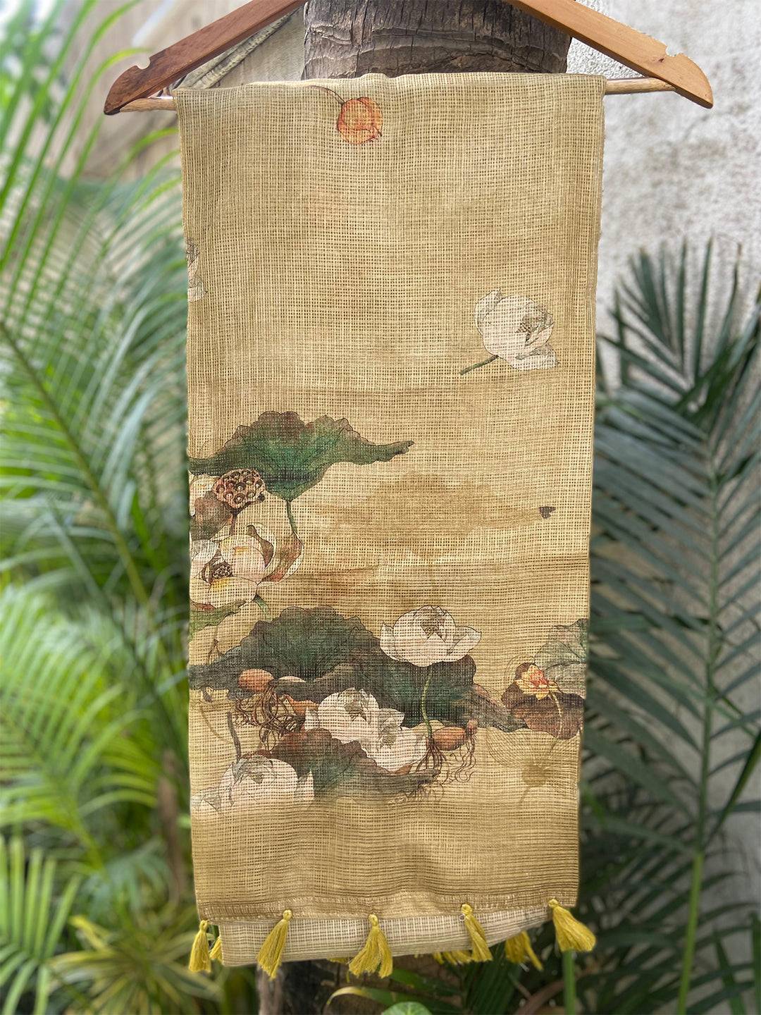Bollywood Cream Soft Kota Doriya Silk Saree With Flower Print