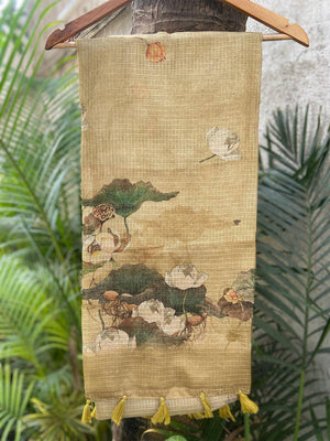 Bollywood Cream Soft Kota Doriya Silk Saree With Flower Print