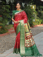 Red Colour Pure Viscose Dola Silk Saree With Mughal Motifs - Luxe