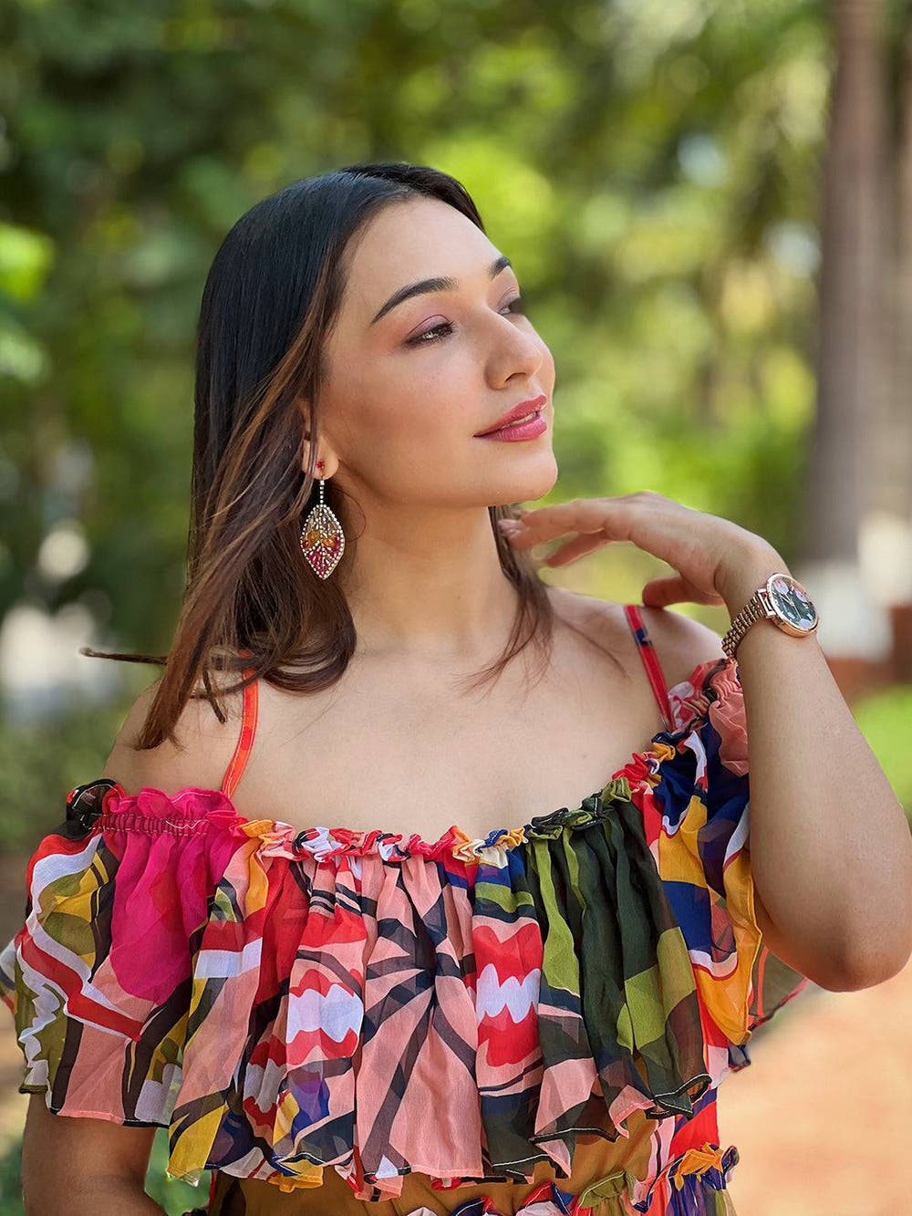 Tropical Printed Off-shoulder Maxi Dress
