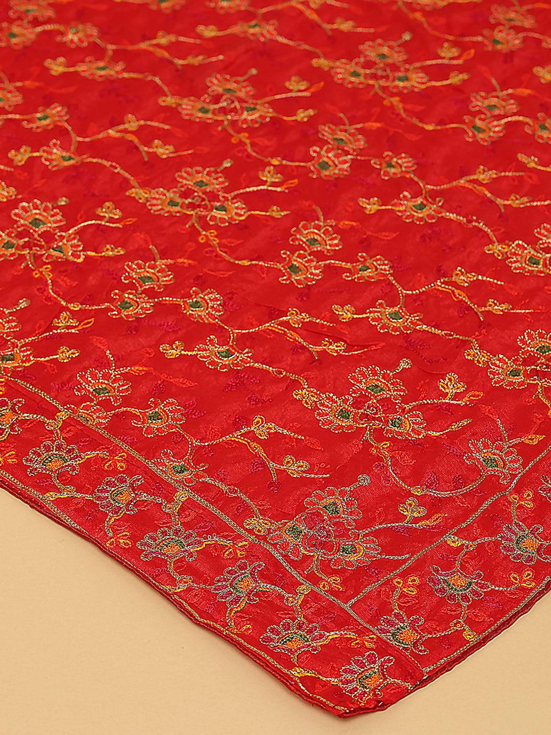 Red Vivid Floral Spray Pashmina Dupatta