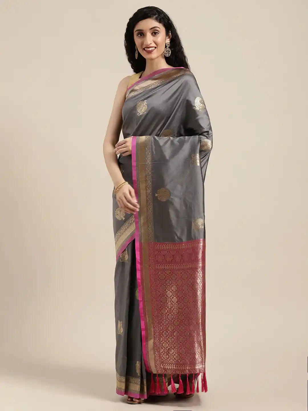 Banarasi  Grey Colour Silk Blend Woven Design Saree