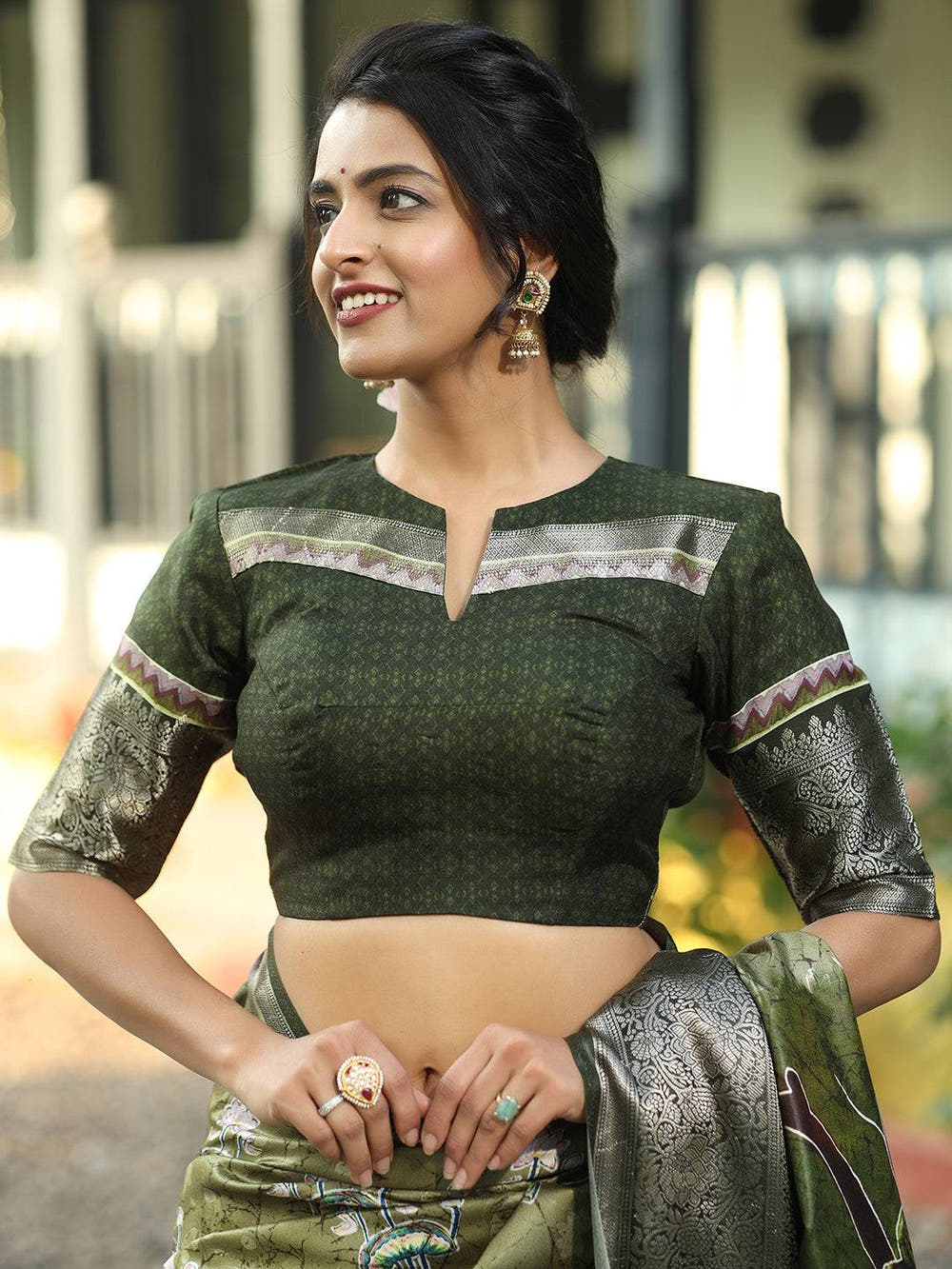 Green Colour Batik Pen kalamkari Saree With Zari Weaving Pallu - Luxe