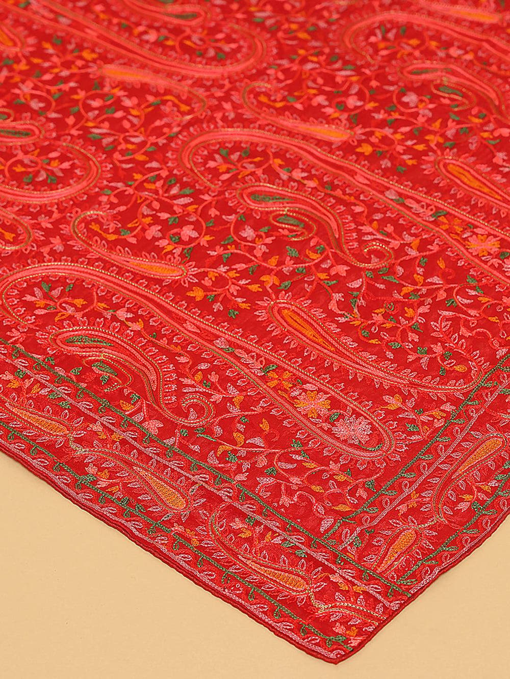 Red Fine Paisley Allover Pashmina Dupatta