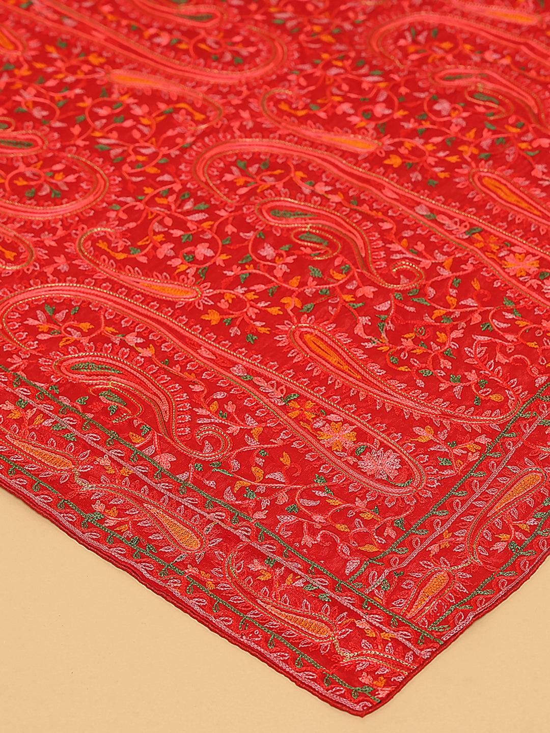Red Fine Paisley Allover Pashmina Dupatta