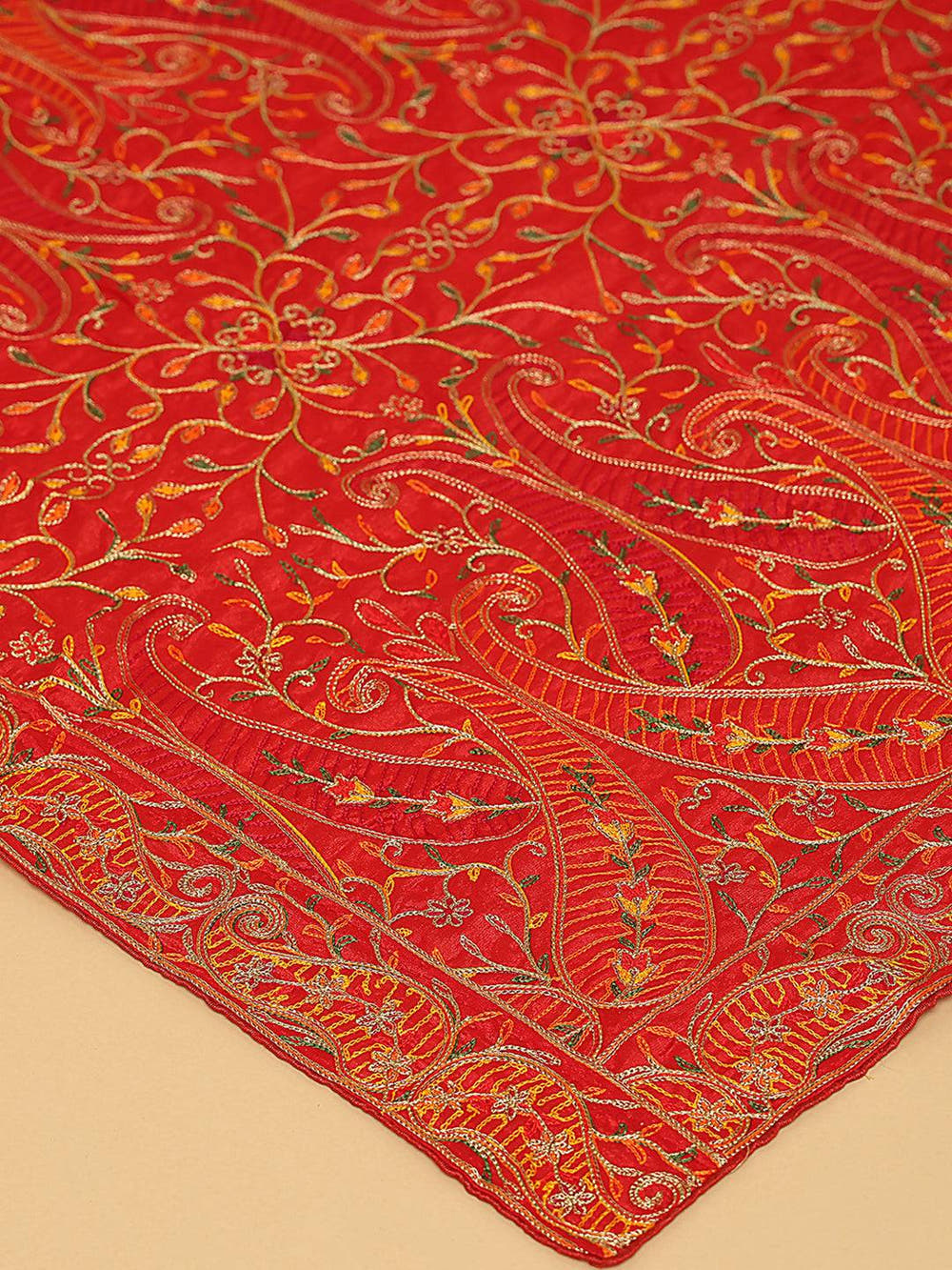 Red Orange Paisley Jaal Pashmina Dupatta
