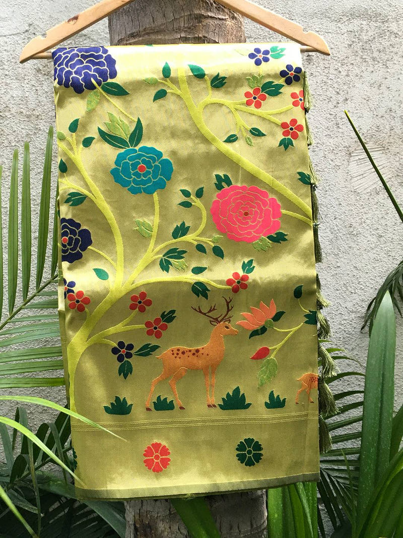 Slime Green Meenakari Work Paithani Saree