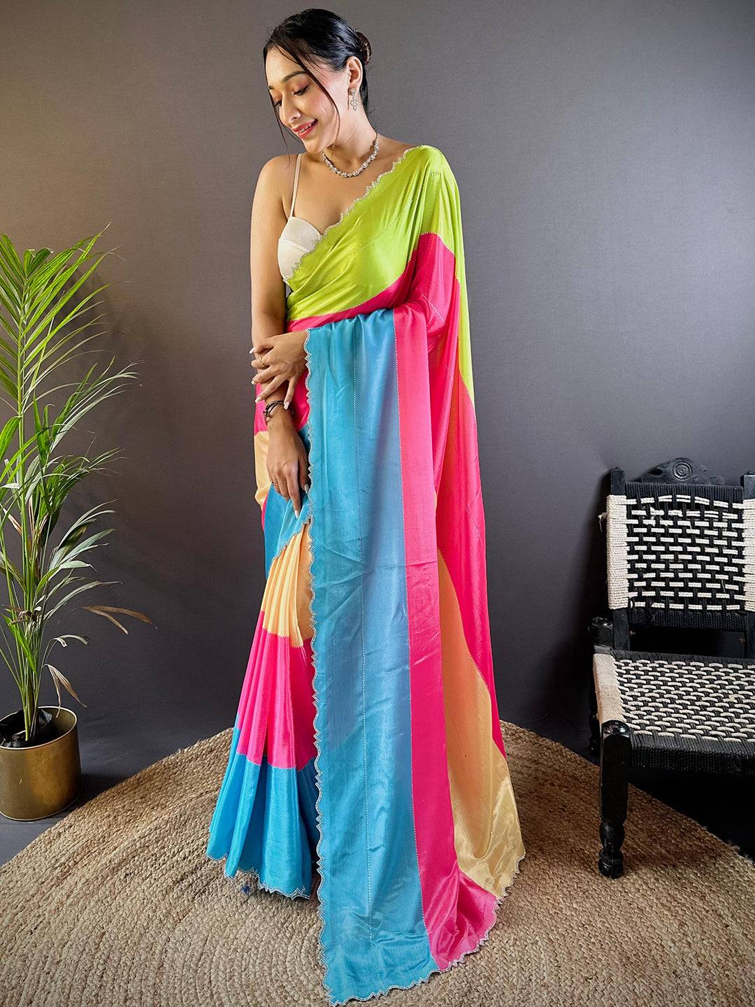Vibrant Poly Chiffon Stone Work Saree