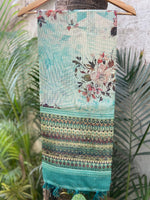 Traditional Turquoise Colour Soft Kota Doriya Silk Saree With Flower Print