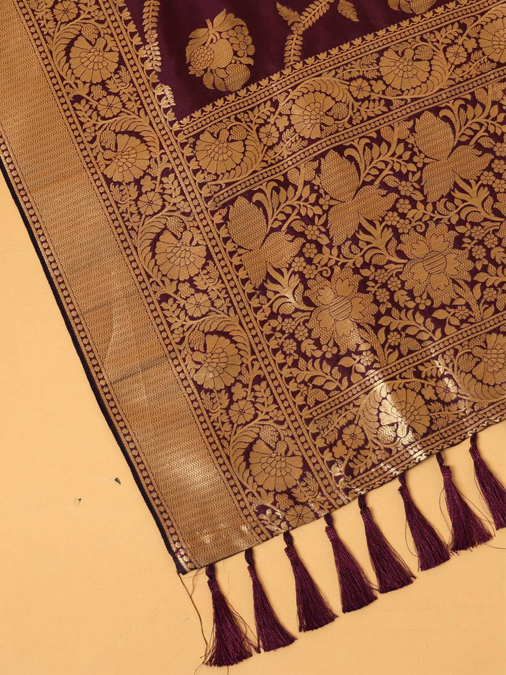 Wine Silk Blend Woven Design Dupatta