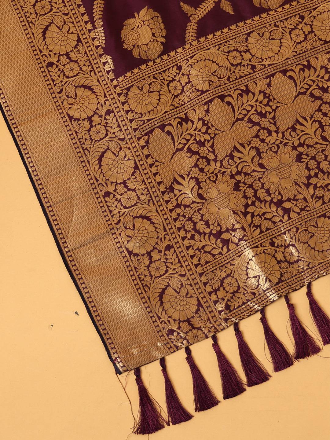 Wine Silk Blend Woven Design Dupatta