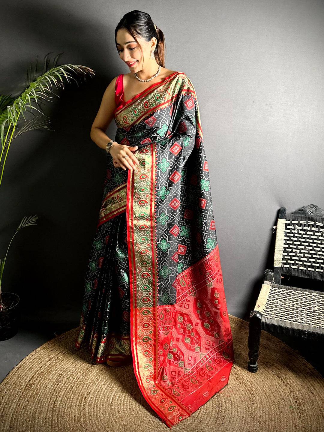 Black Soft Silk Saree With Patola Weaving