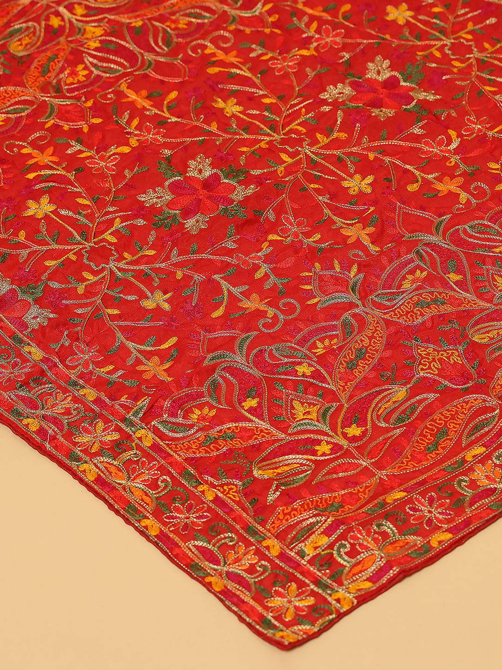 Red Traditional Floral Pashmina Dupatta
