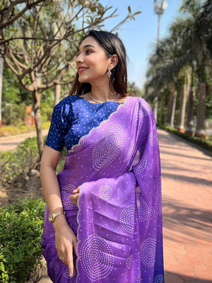 Lavender Ombre Bandhej Georgette Silk Saree