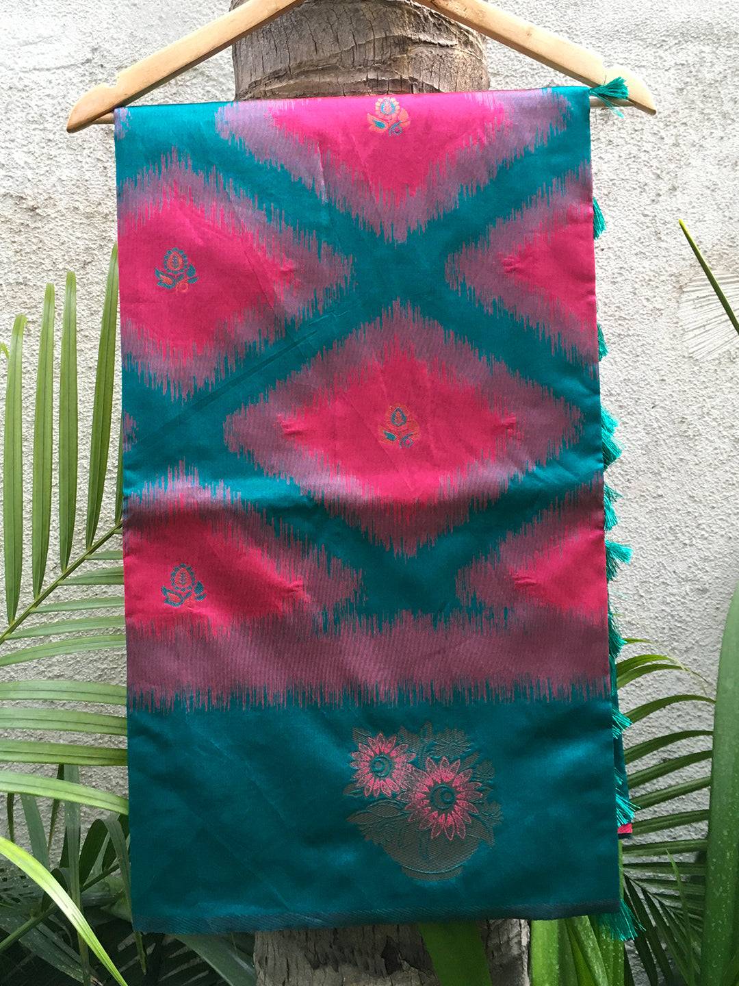 Rani Tussar Silk Ikkat Weaving Saree