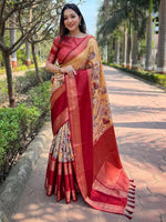 Mustard Double Border Chex Weaving Saree