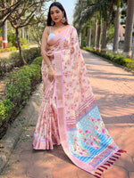 Peach Kota With Digital Floral Printed Saree