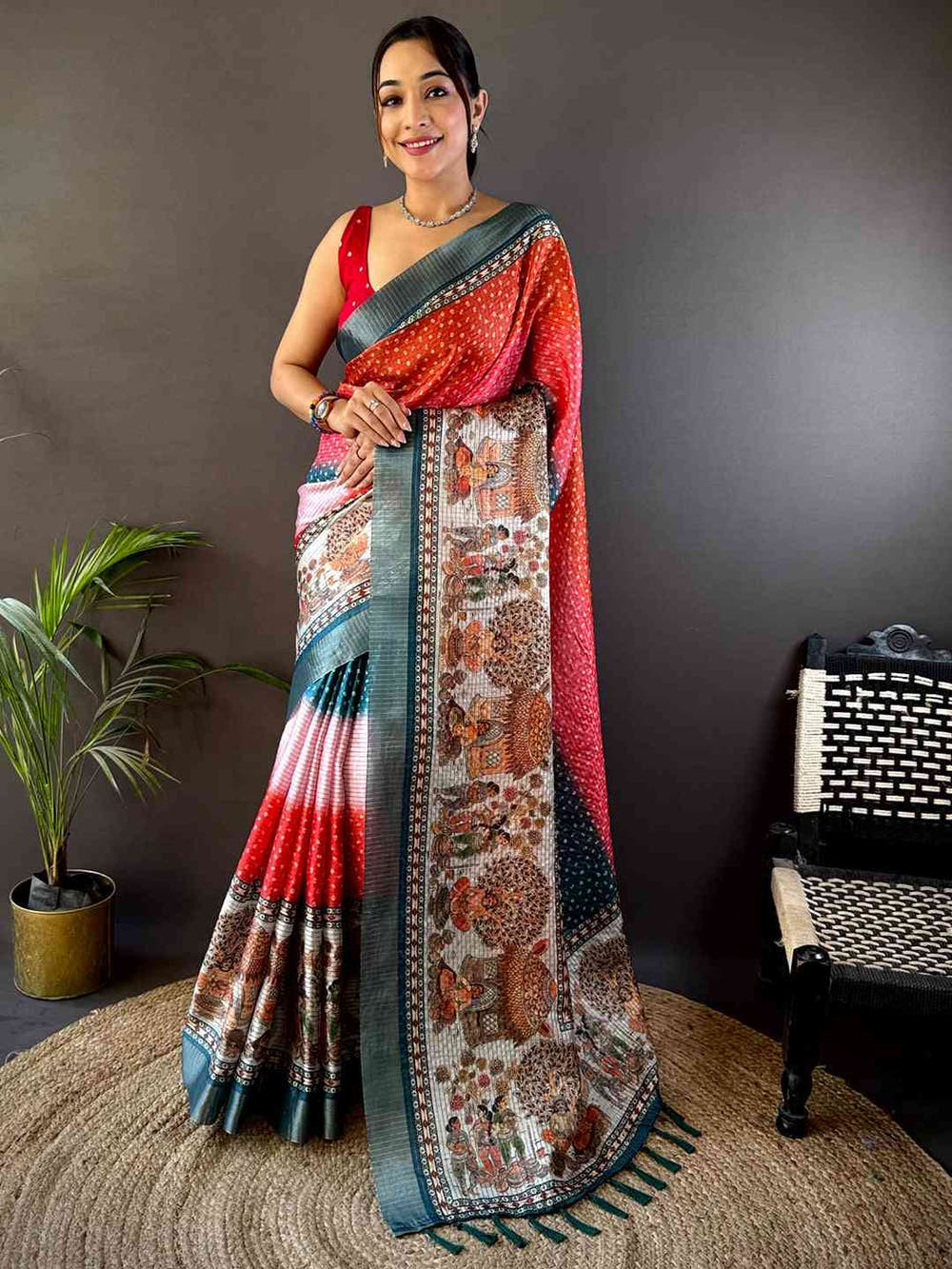 Radiant Silk Blend Bandhani Print Saree