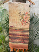 Traditional Peach Colour Soft Kota Doriya Silk Saree With Flower Print