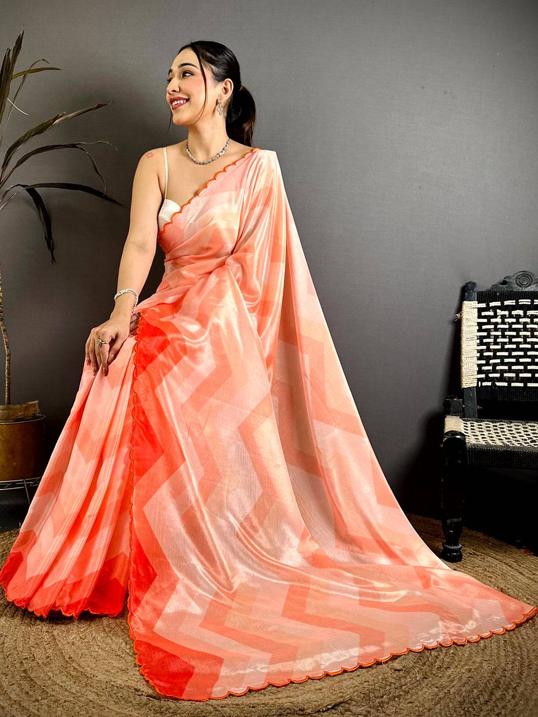 Heritage Ombre Zigzag Chinnon Chiffon Saree