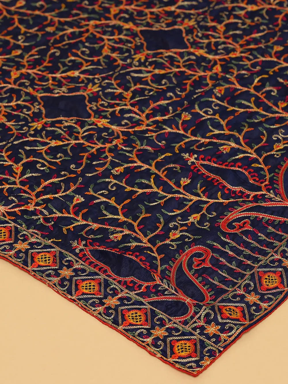 Navy Bright Multicolour Bloom Pashmina Dupatta