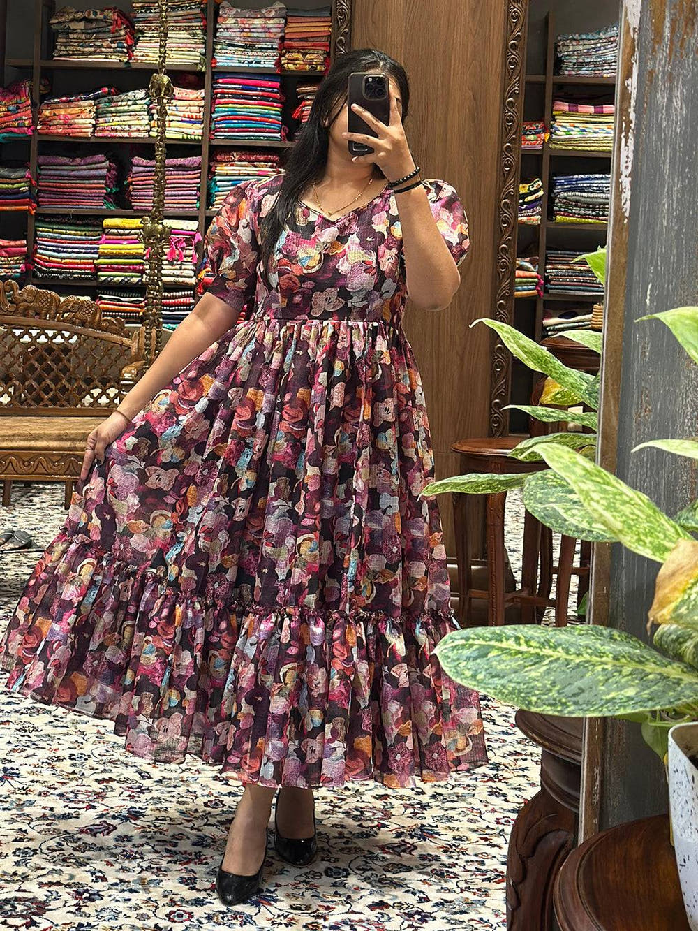 Sumathi Burgundy Floral Midi Dress