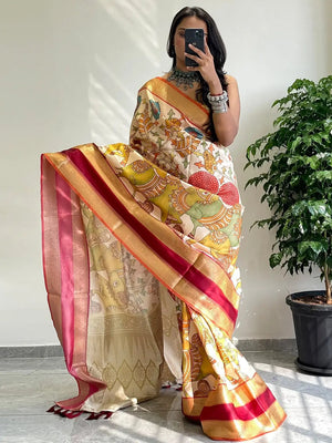 Multi Colour Soft Silk Kalamkari Saree