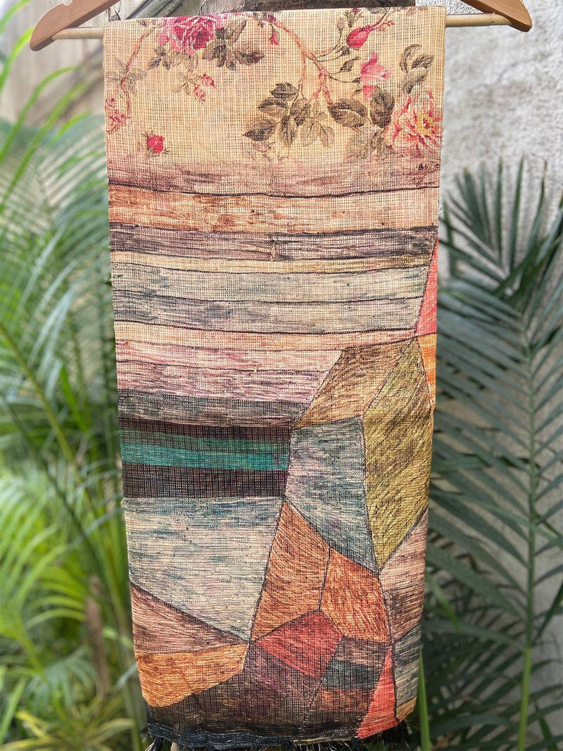Cream Colour Soft Kota Doriya Silk Saree With Flower & abstect Prints