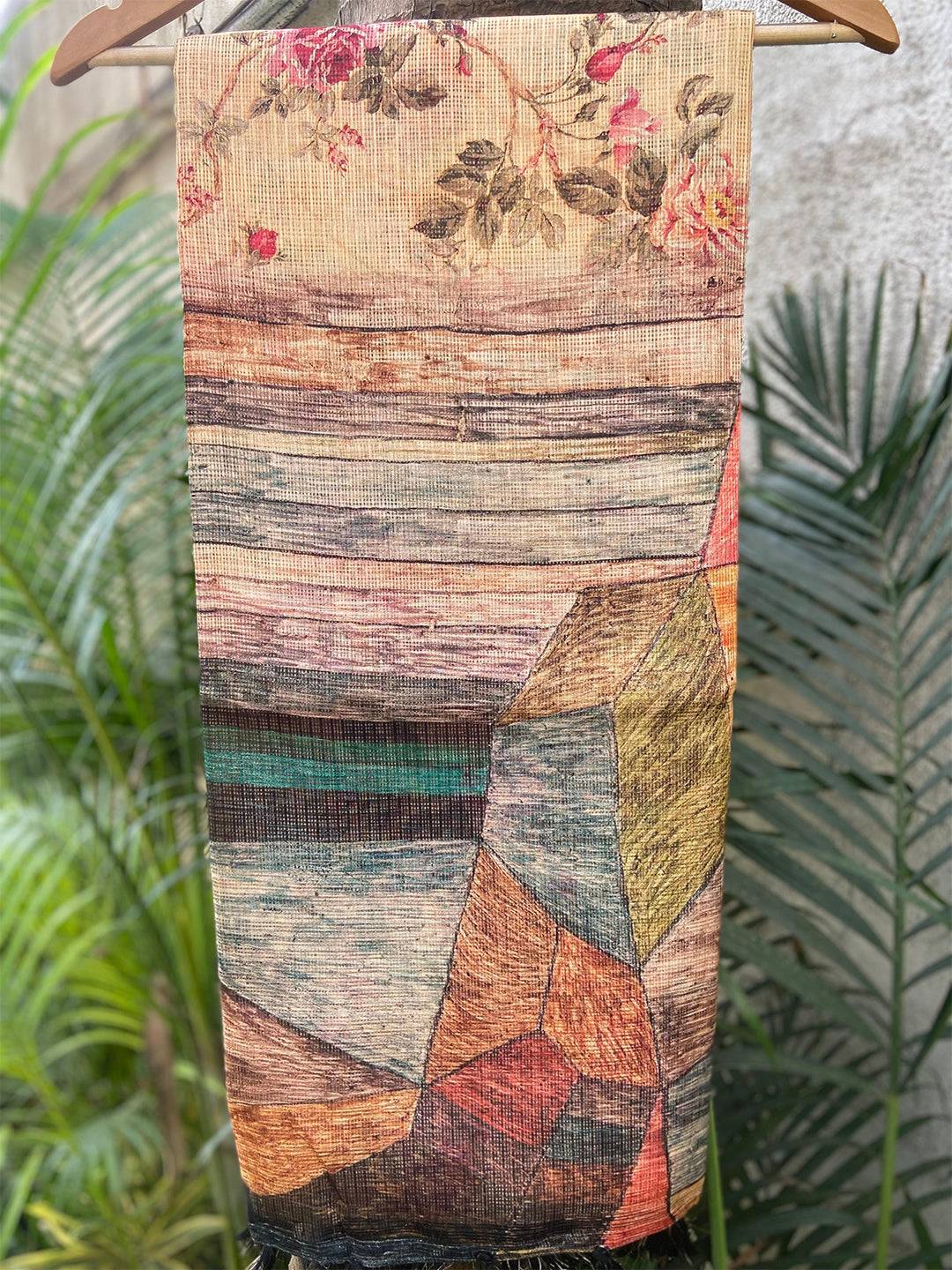Cream Colour Soft Kota Doriya Silk Saree With Flower & abstect Prints