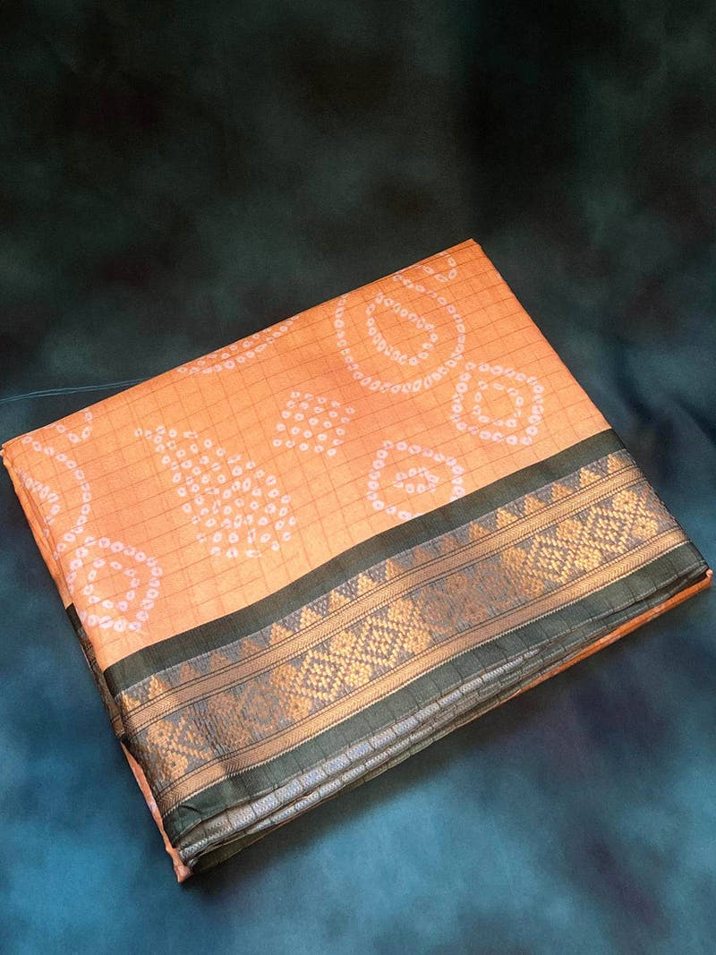 Soft Silk Orange Colour Bandhej Digital Print Saree