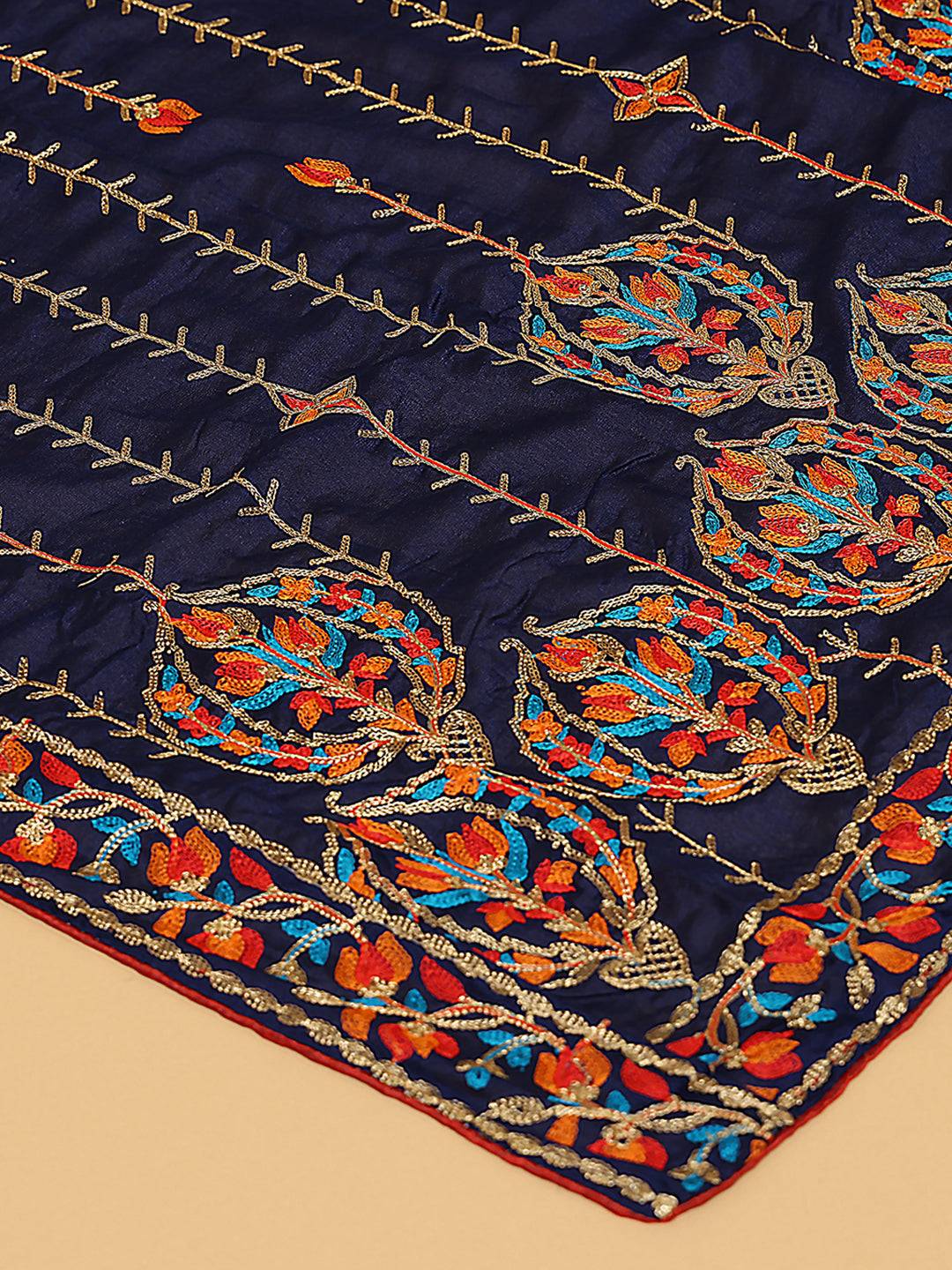 Navy Banded Stripe Pashmina Dupatta