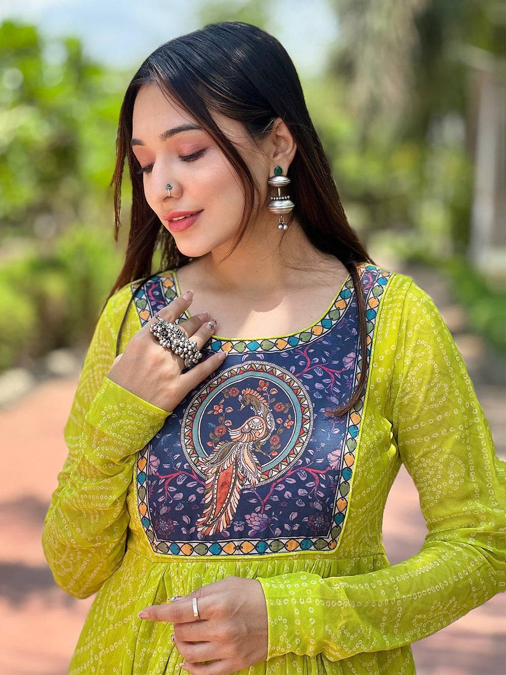Pea Green Bandhej Dress