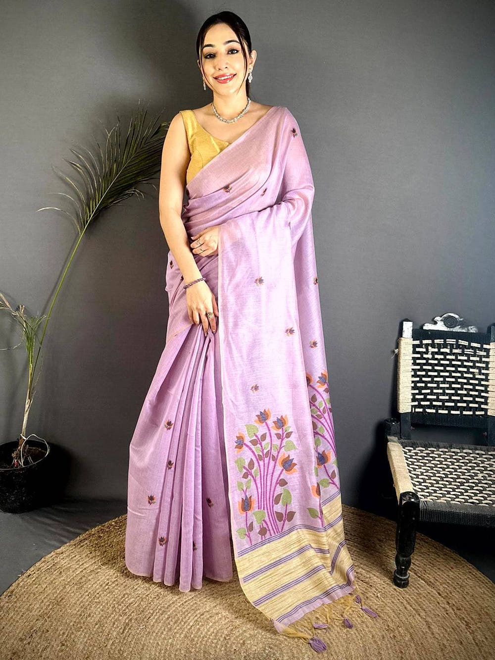 Lavender Ghicha Minakari Weave Saree