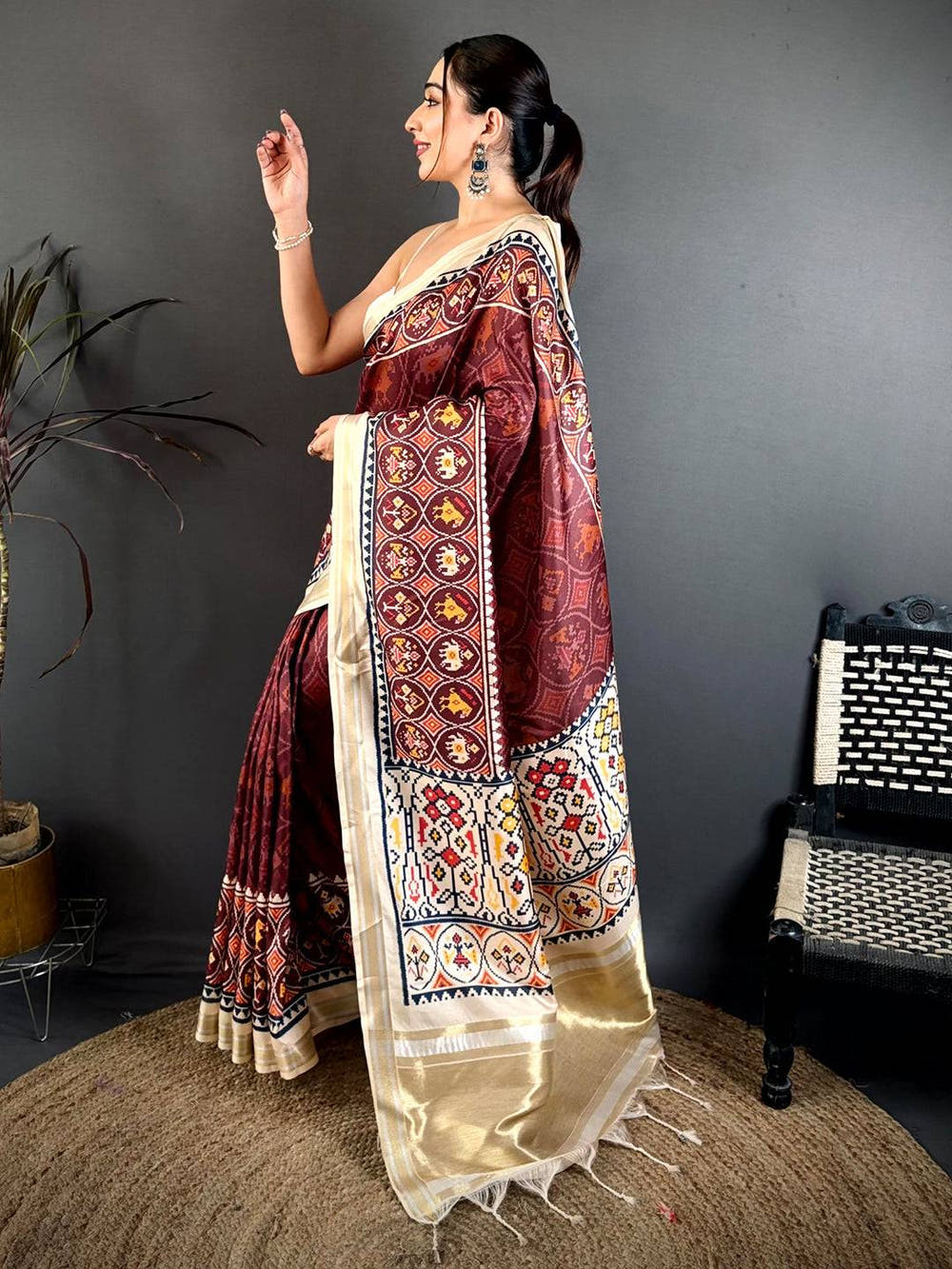Maroon Allover Patola Kanchi Saree